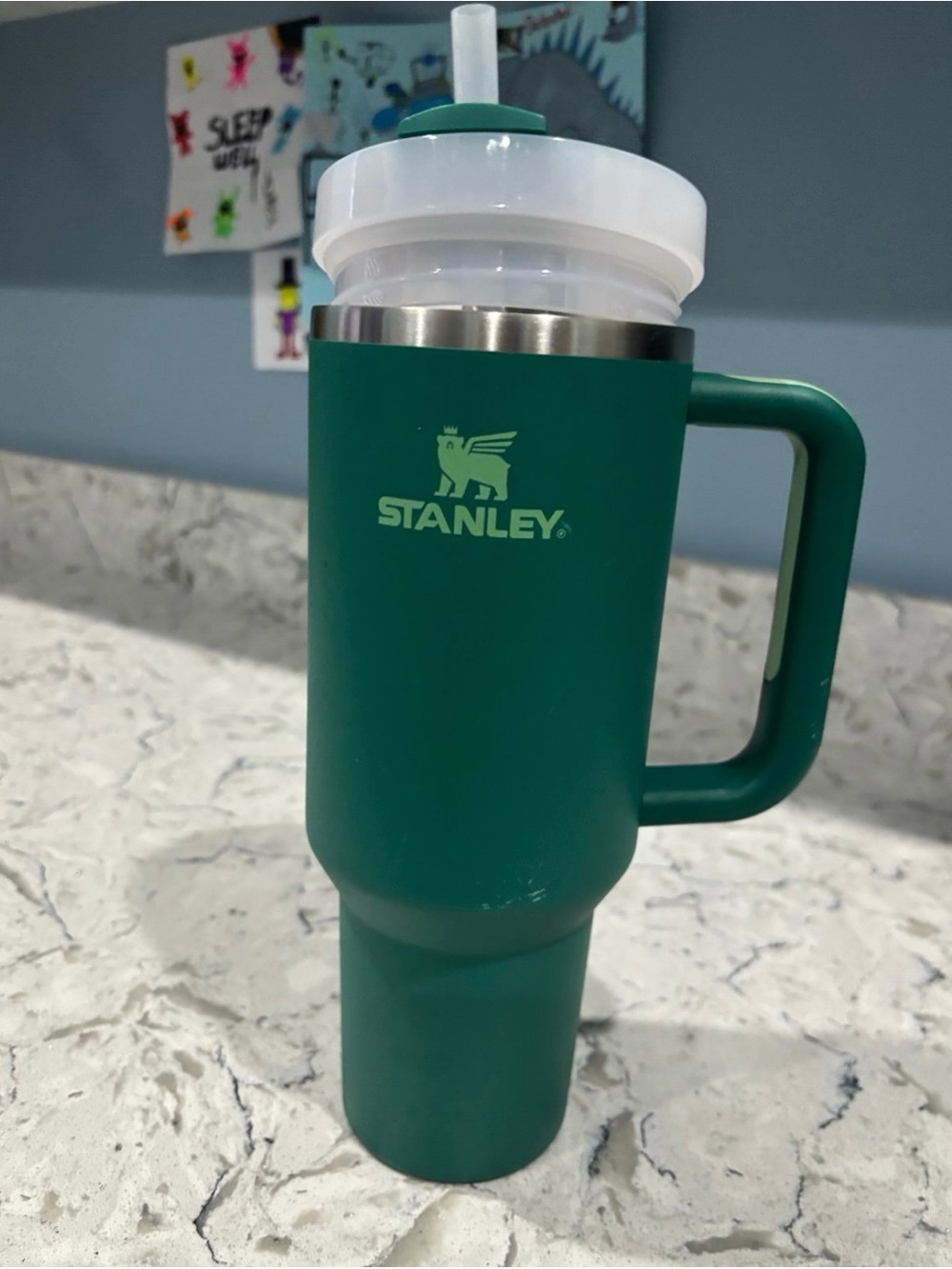 Stanley Emerald Green Travel Tumbler with Handle and Straw Lid